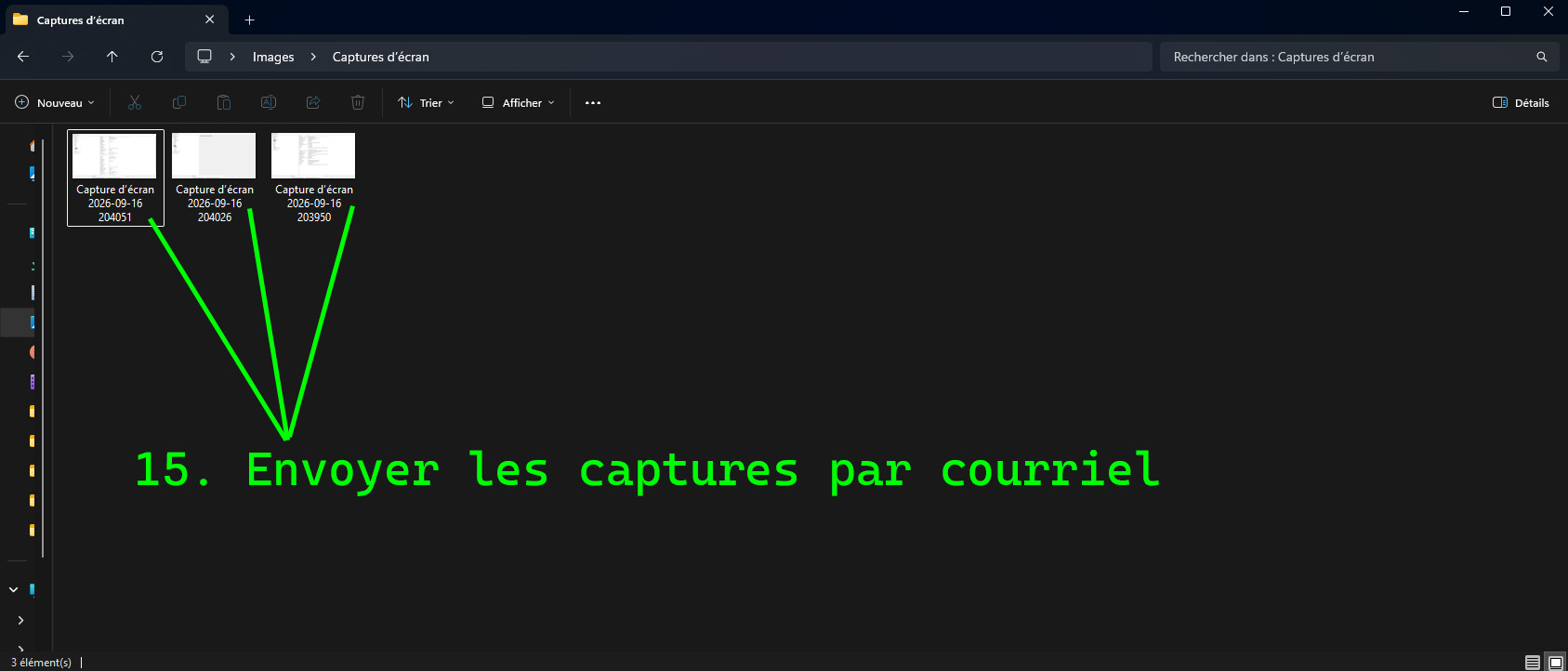 Étape 15 : envoyer les captures du dossier Captures d'écran par courriel